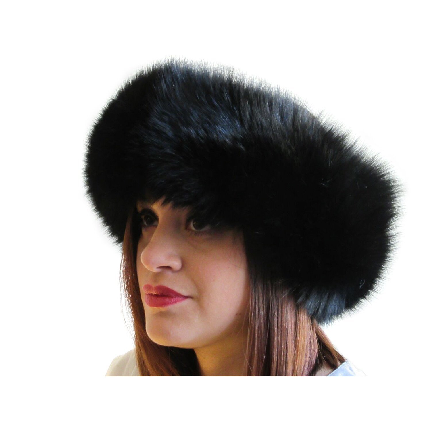 3574 5-5.5 Inches Extra Wide Dyed Black Fox Headband & Oversize Neck Warmer